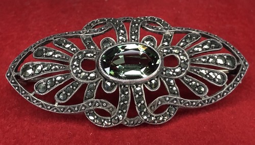 Antik silber brosche mit grün - brosche,