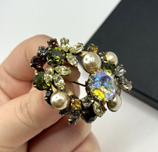 Antik Brosche Strass Perlen
