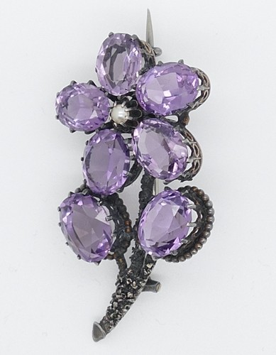Antike silber amethyst brooch - silber,